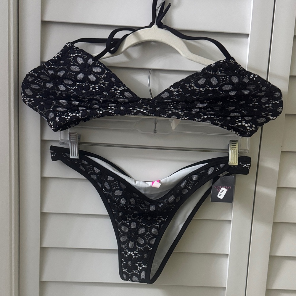 Victoria's Secret Black Floral Lace Bikini